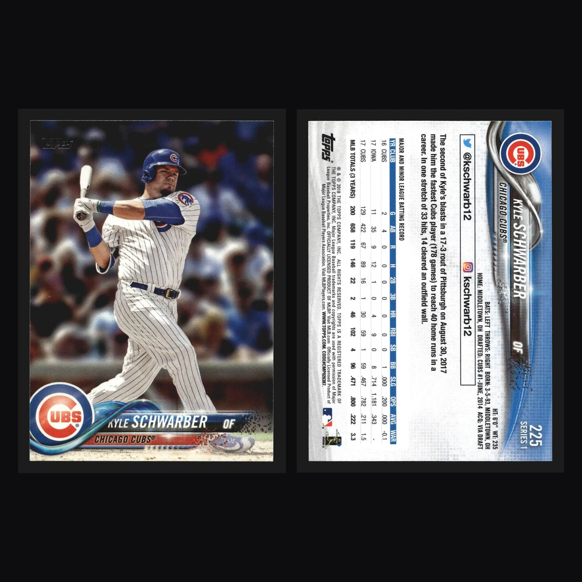 2018 Topps Kyle Schwarber #225 Chicago Cubs - Baseball Card Single