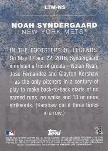 Baseball card of Noah Syndergaard NMMT from 2018 Topps Legends in the Making Blue series