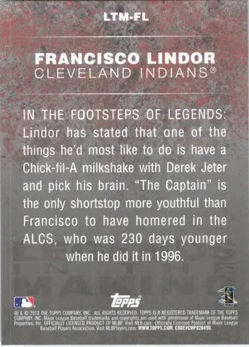 2018 Topps Legends Francisco Lindor baseball card back with original gloss NFC ID10087