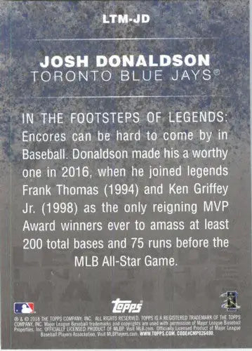2018 Topps Legends in the Making #LTM-JD Josh Donaldson NM-MT Blue Jays - Baseball Card Single