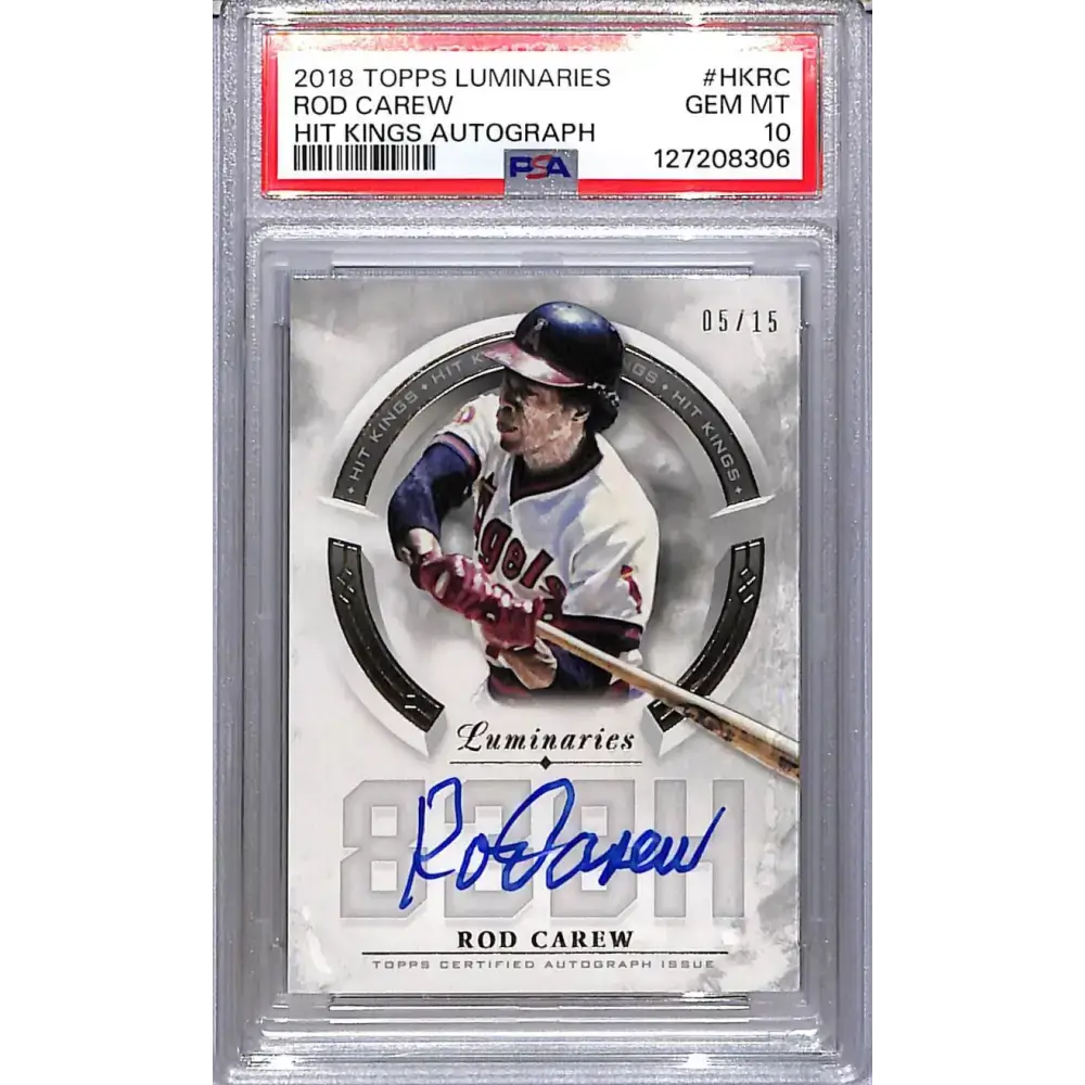 2018 Topps Luminaries Hit Kings #HK-RC Rod Carew PSA 10 GEM MINT Auto 5/15 California Angels - Baseball Card Single