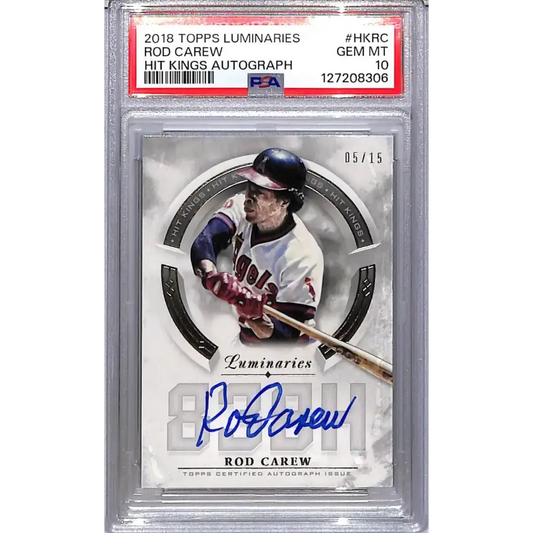 2018 Topps Luminaries Hit Kings #HK-RC Rod Carew PSA 10 GEM MINT Auto 5/15 California Angels - Baseball Card Single