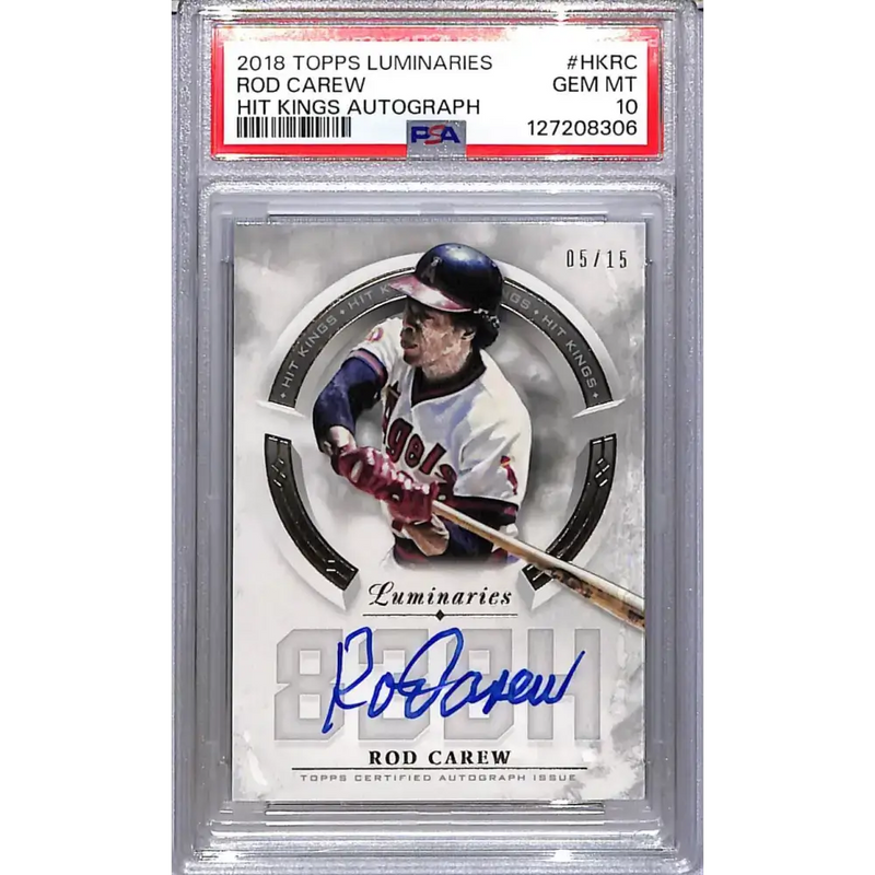 2018 Topps Luminaries Hit Kings #HK-RC Rod Carew PSA 10 GEM MINT Auto 5/15 California Angels - Baseball Card Single