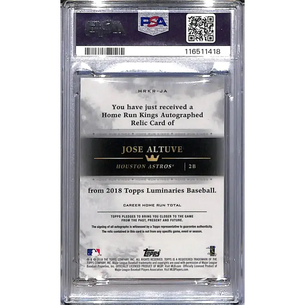 2018 Topps Luminaries Home Run Kings #HRKR-JA Jose Altuve PSA 9 MINT MEM Auto 9/15 Houston Astros - Baseball Card Single