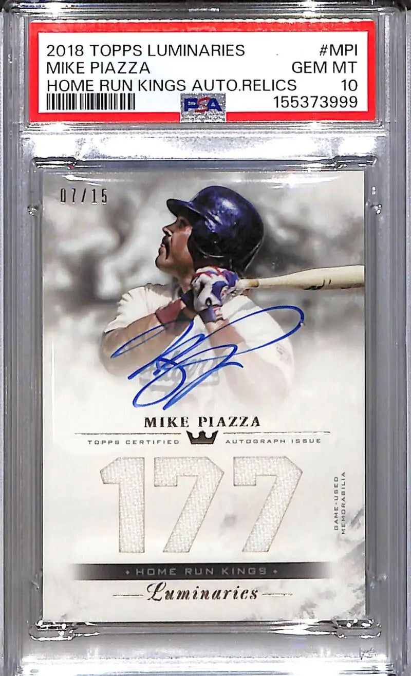 2018 Topps Luminaries Home Run Kings #HRKR-MPI Mike Piazza PSA 10 GEM MINT MEM Auto 7/15 Los Angeles Dodgers - Baseball