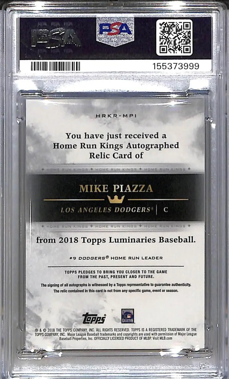 2018 Topps Luminaries Home Run Kings #HRKR-MPI Mike Piazza PSA 10 GEM MINT MEM Auto 7/15 Los Angeles Dodgers - Baseball