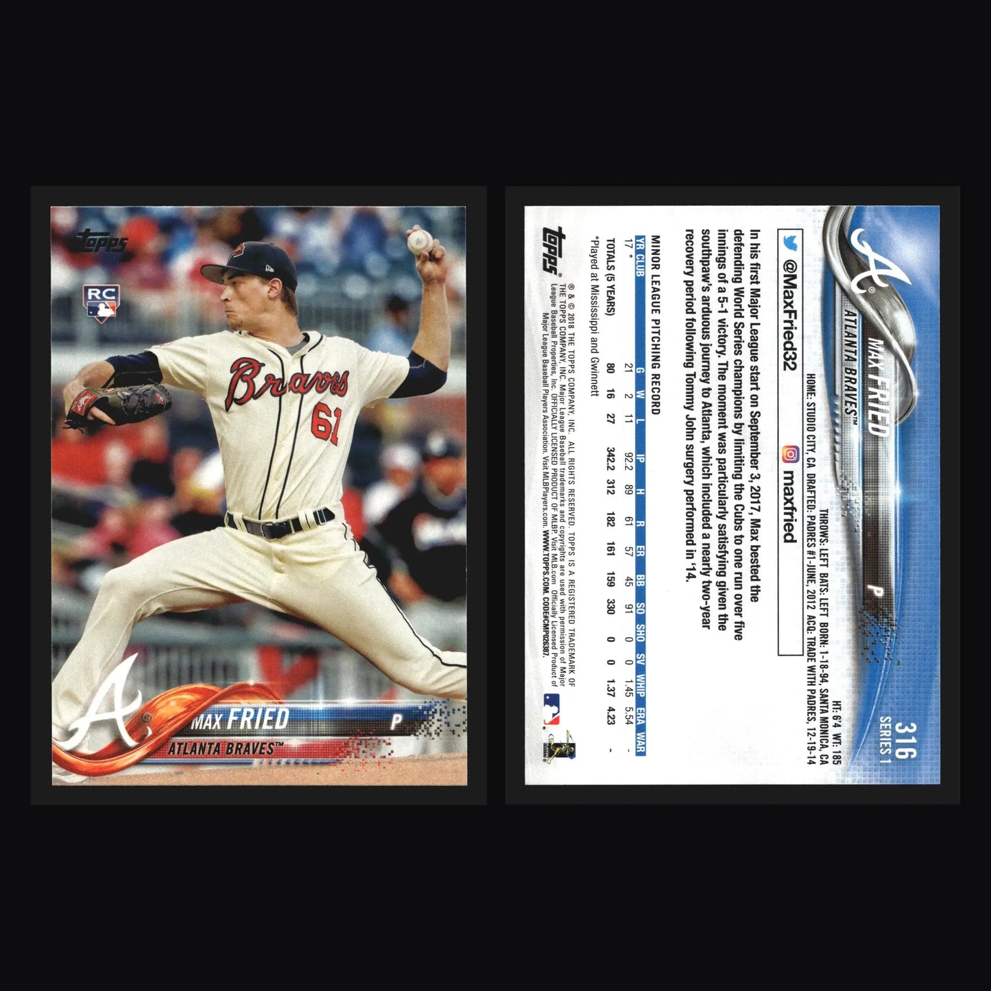 2018 Topps Max Fried #316 Atlanta Braves RC - Baseball Card Single