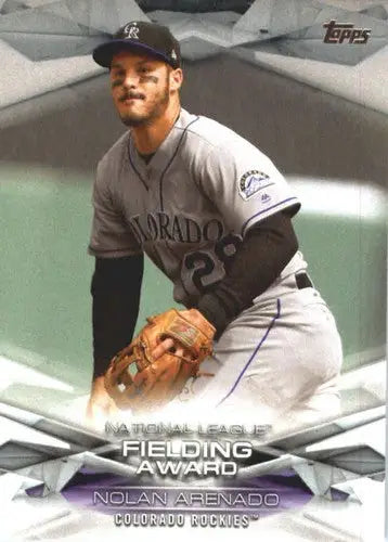 2018 Topps MLB Awards Nolan Arenado baseball card featuring Rockies players and MLB awards