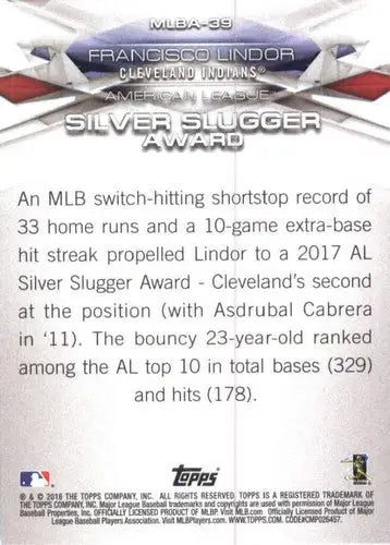 2018 Topps MLB Awards #MLBA-39 Francisco Lindor NM-MT Indians ID:7904 - Baseball Card Single