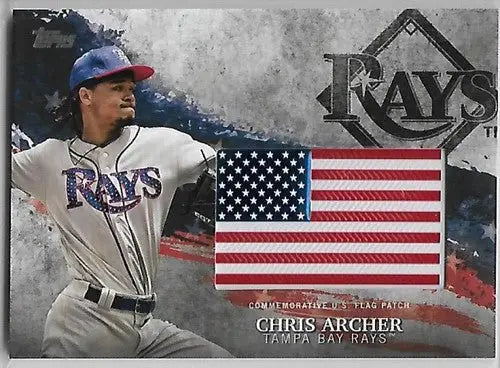 Baseball trading card featuring Chris Archer and US flag patch from Topps MLB Independence Day