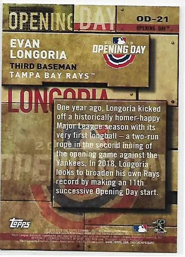 2018 Topps MLB Opening Day Blue #OD-21 Evan Longoria NMMT Rays ID:7760 - Baseball Card Single