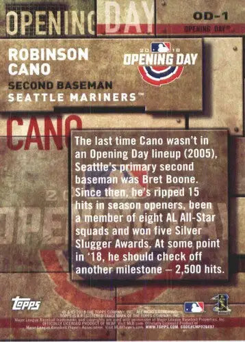 2018 Topps MLB Opening Day #OD-1 Robinson Cano NMMT Mariners - Baseball Card Single