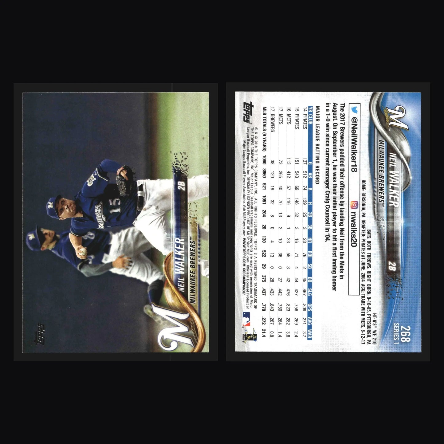 2018 Topps Neil Walker #268 Milwaukee Brewers - Baseball Card Single