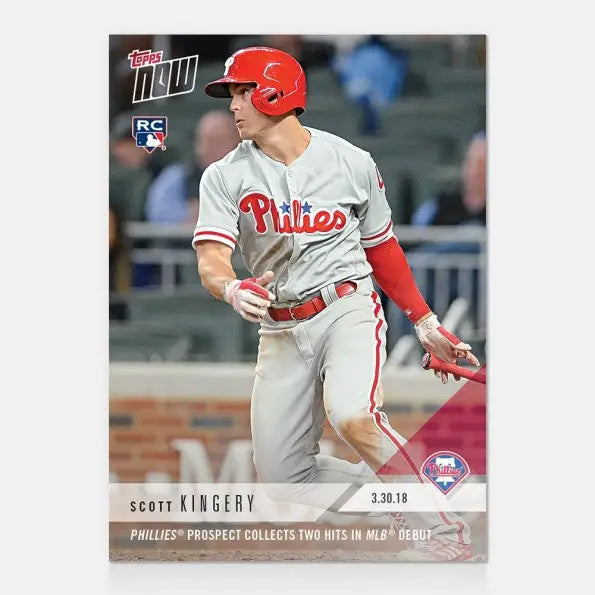 Baseball card of Scott Kingery, Philadelphia Phillies player with two hits in debut