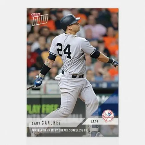 Gary Sanchez in New York Yankees uniform swinging bat to break scoreless tie