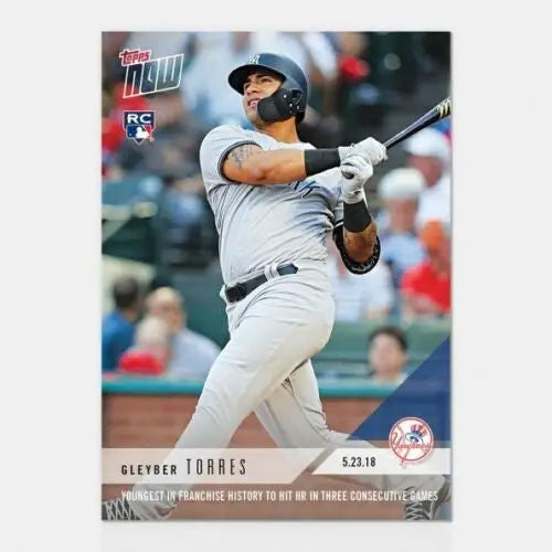 Baseball trading card of Gleyber Torres, New York Yankees youngest HR in 3 straight