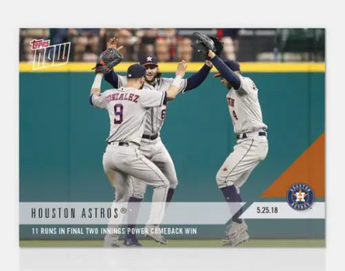 Baseball card of Houston Astros celebrating power comeback win in final innings
