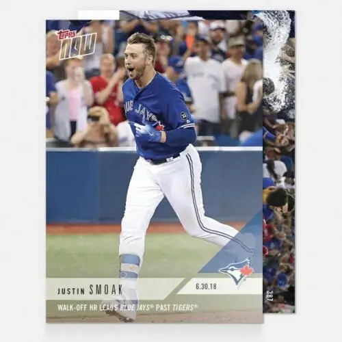 Baseball player celebrating a walk-off HR to lead Blue Jays past Tigers in 2018