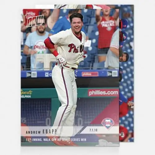 Baseball card of Phillies player celebrating a walk-off HR that seals series win