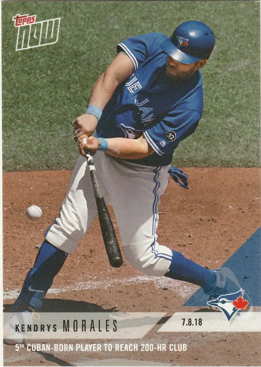 Kendrys Morales swinging a bat in blue uniform, 5th Cuban-born player to reach 200-HR club