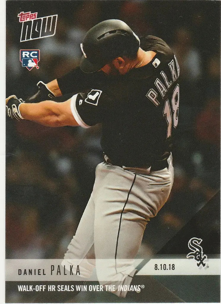 Baseball card of Daniel Palka mid-swing celebrating his walk-off home run Chicago White Sox
