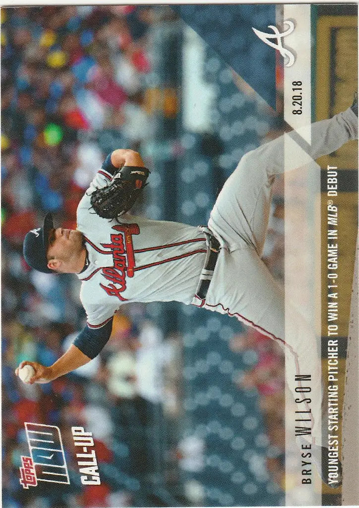 Bryse Wilson Braves pitcher mid-pitch in MLB debut wearing Atlanta Braves uniform