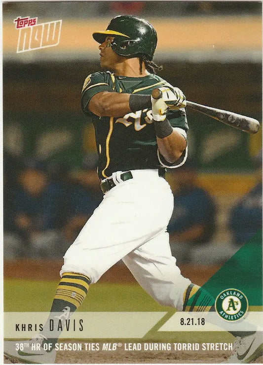 Khris Davis Athletics player swinging bat during torrid stretch in 2018 TOPPS NOW card
