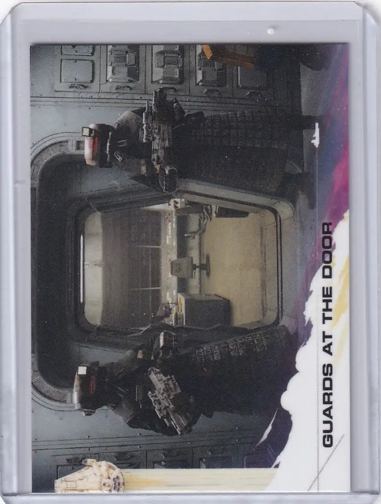 Robotic guard with multiple arms featured in Star Wars Story collectible card