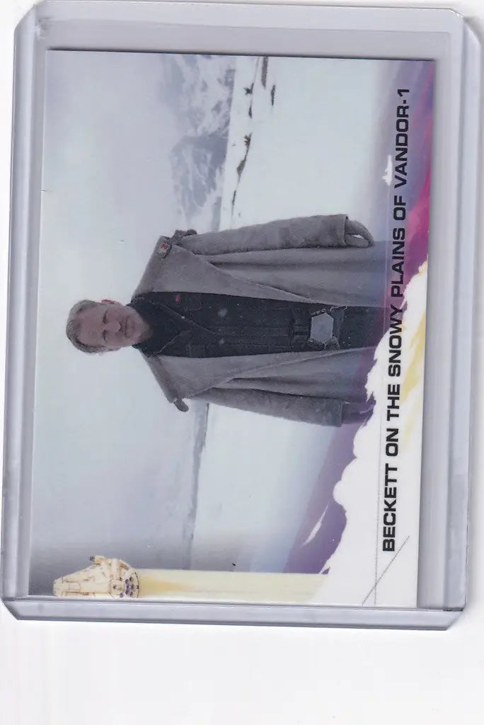 Trading card of a person in a gray suit for Star Wars Story Countdown series