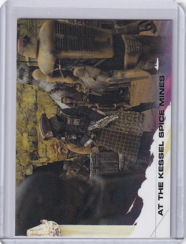 Trading card depicting a scene from Star Wars story at the Kessel Spice Mine