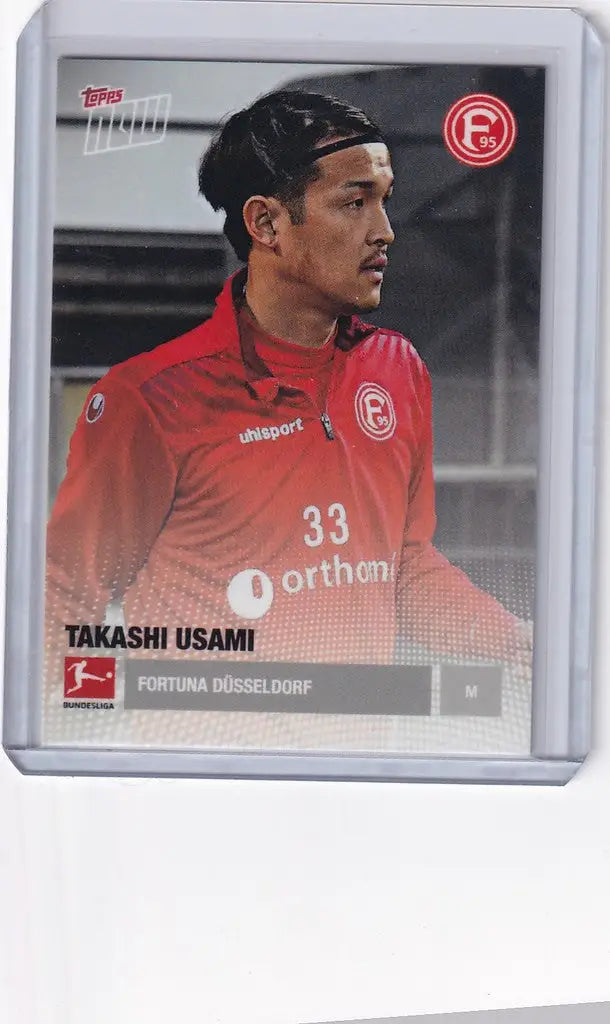 Soccer trading card of Takashi Usami in red jersey number 33 for Fortuna Düsseldorf