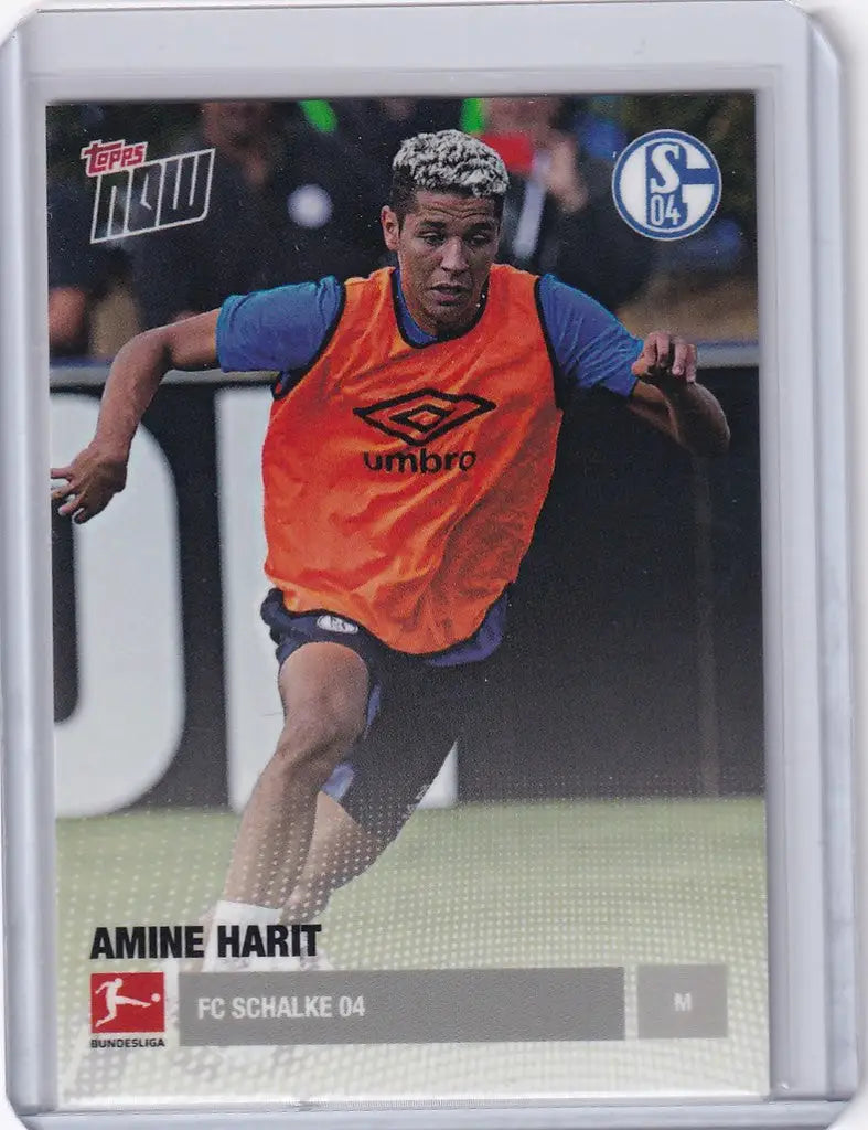 Soccer trading card of Amine Harit in orange and blue jersey for KO-92 Amine Harit FC Schalke