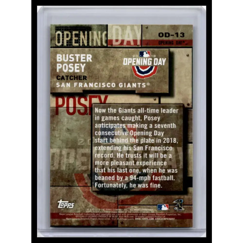 2018 Topps #OD-13 Buster Posey NM-MT San Francisco Giants Baseball Card - Baseball Card Single