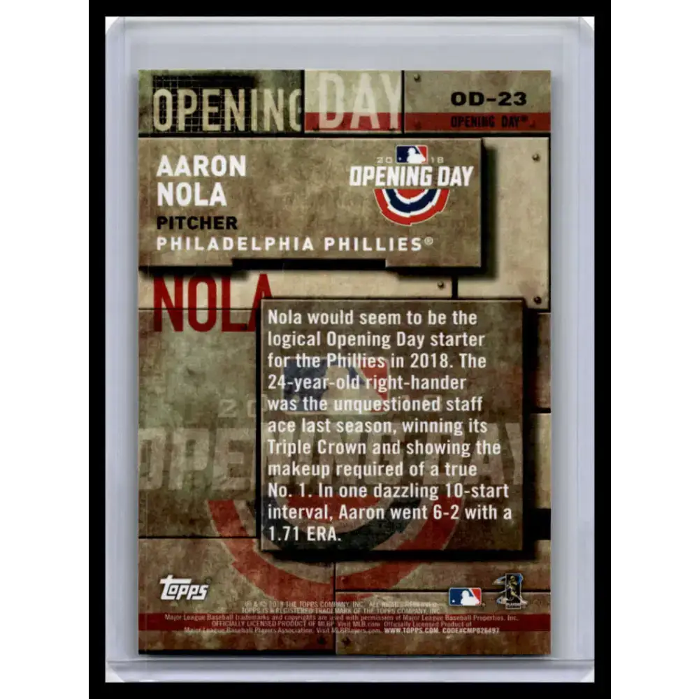 2018 Topps #OD-23 Aaron Nola NM-MT Philadelphia Phillies Baseball Card - Baseball Card Single