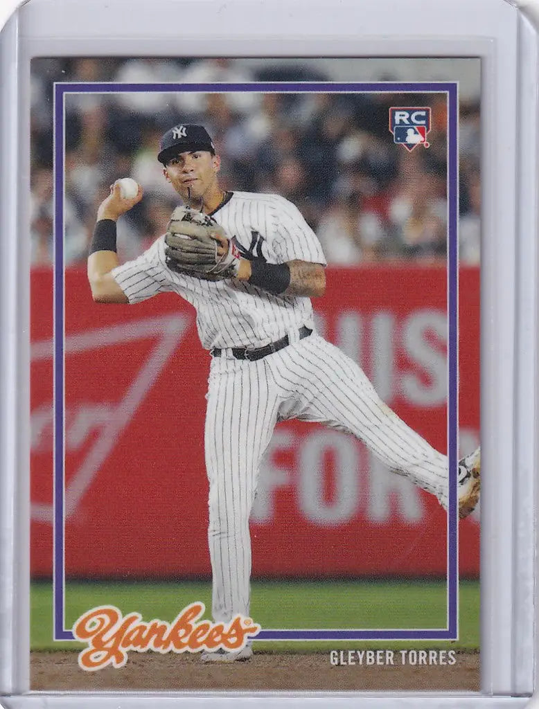 Gleyber Torres New York Yankees trading card showing pitcher in mid-throw action
