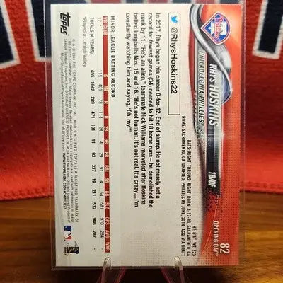 2018 Topps Opening Day #82 Rhys Hoskins RC BLUE FOIL PARALLEL (H31) - Baseball Card Single