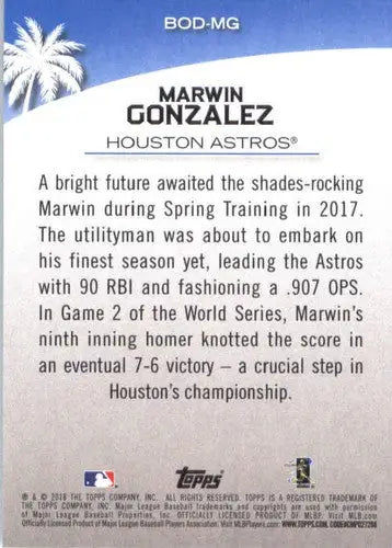 Baseball card back from 2018 Topps Opening Day Marwin Gonzalez NM-MT Astros