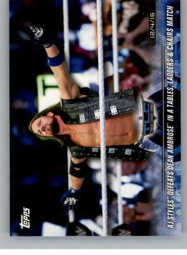 Original gloss AJ Styles wrestling trading card from Topps Road to WrestleMania defeating Dean Ambrose