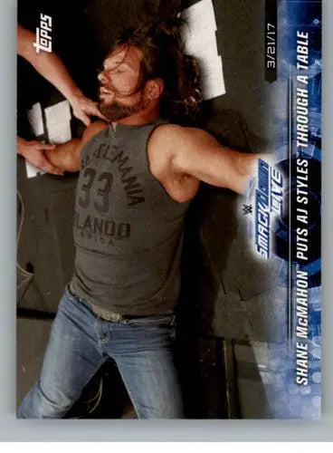Original gloss 2018 Topps Road to WrestleMania Shane McMahon trading card featuring AJ Styles