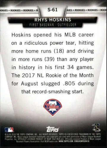2018 Topps Salute Series 2 Rhys Hoskins baseball card Phillies NM-MT
