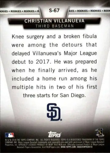 Back of 2018 Topps Salute Series 2 Christian Villanueva baseball card Padres
