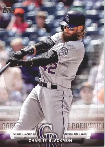 Baseball card featuring Charlie Blackmon in Colorado Rockies uniform from Topps Salute series