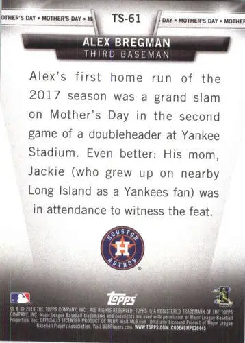 Alex Bregman baseball card back with original gloss from 2018 Topps Salute collection
