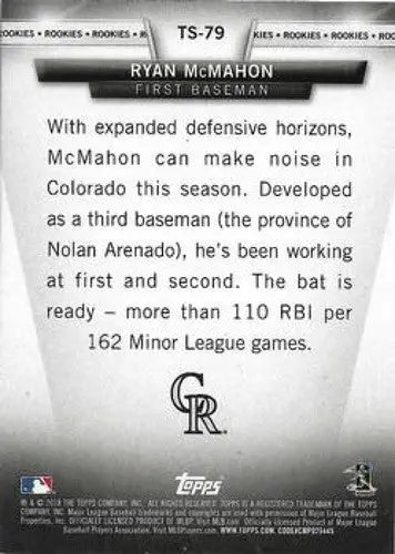 2018 Topps Topps Salute #TS-79 Ryan McMahon NM-MT Rockies ID:7939 - Baseball Card Single