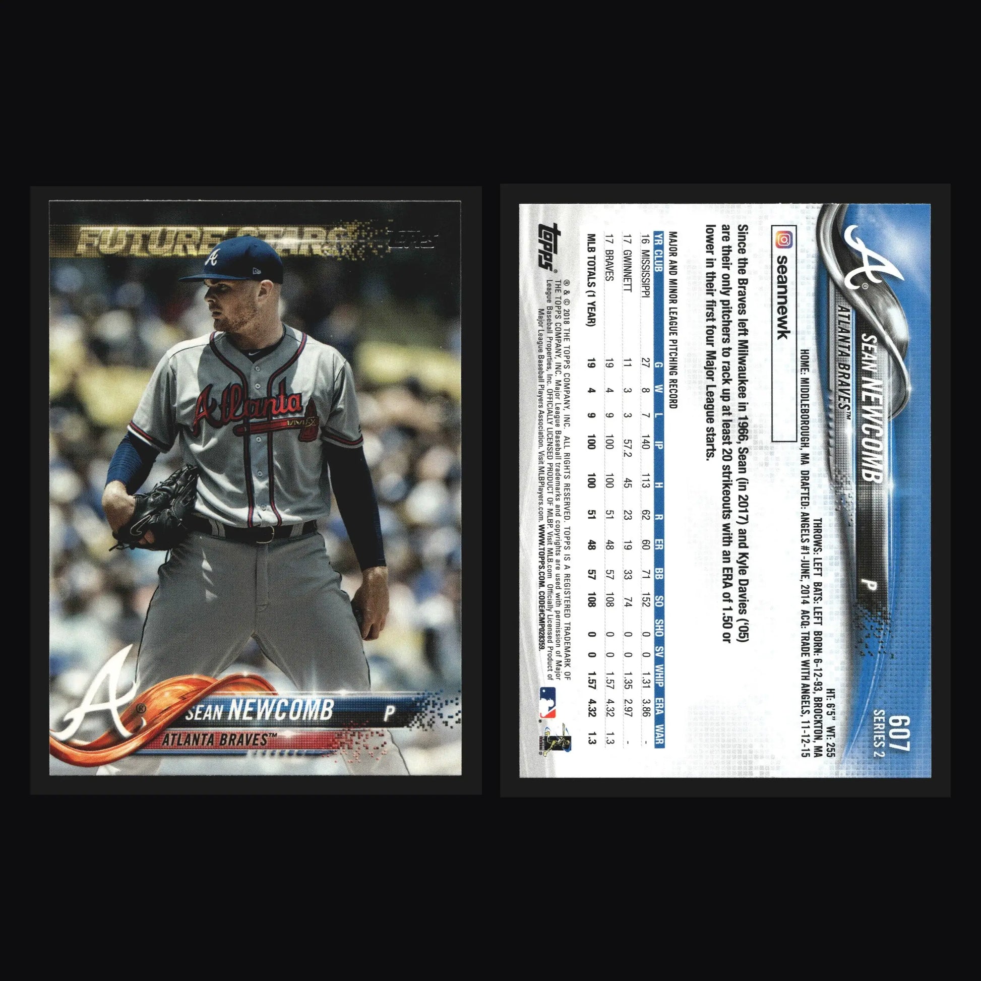2018 Topps Sean Newcomb #607 Future Stars Atlanta Braves - Baseball Card Single