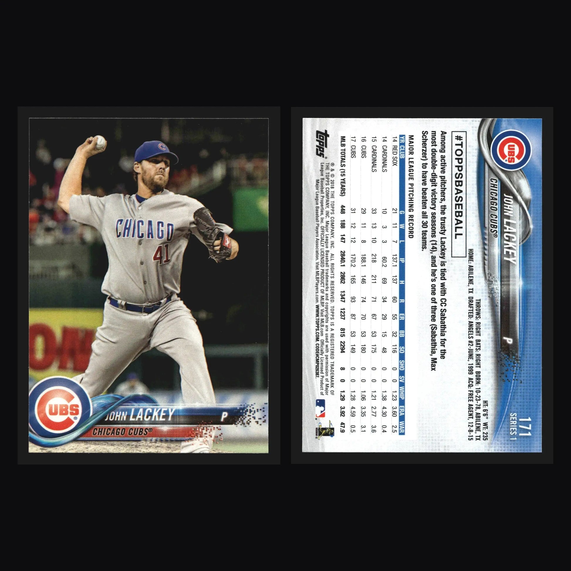2018 Topps Series 1 #171 John Lackey Chicago Cubs - Baseball Card Single