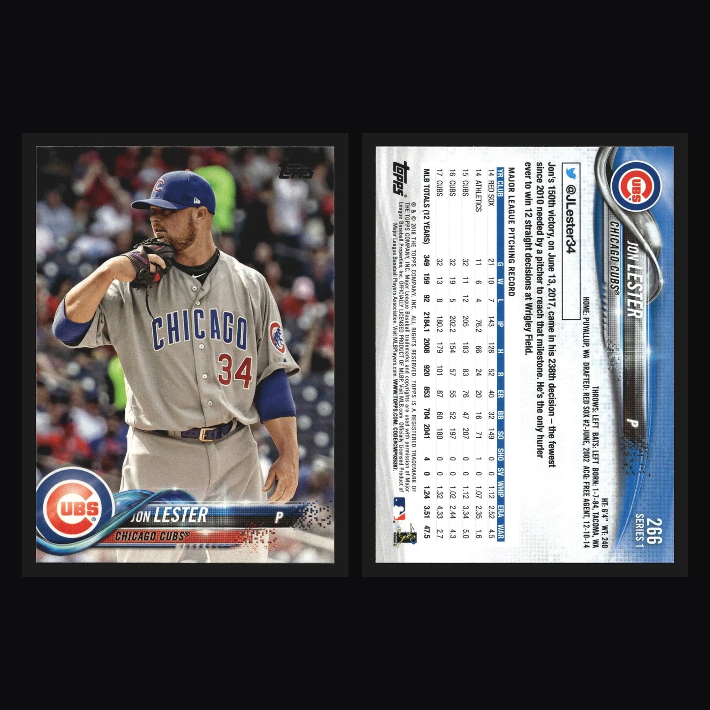 2018 Topps Series 1 #266 Jon Lester Chicago Cubs - Baseball Card Single