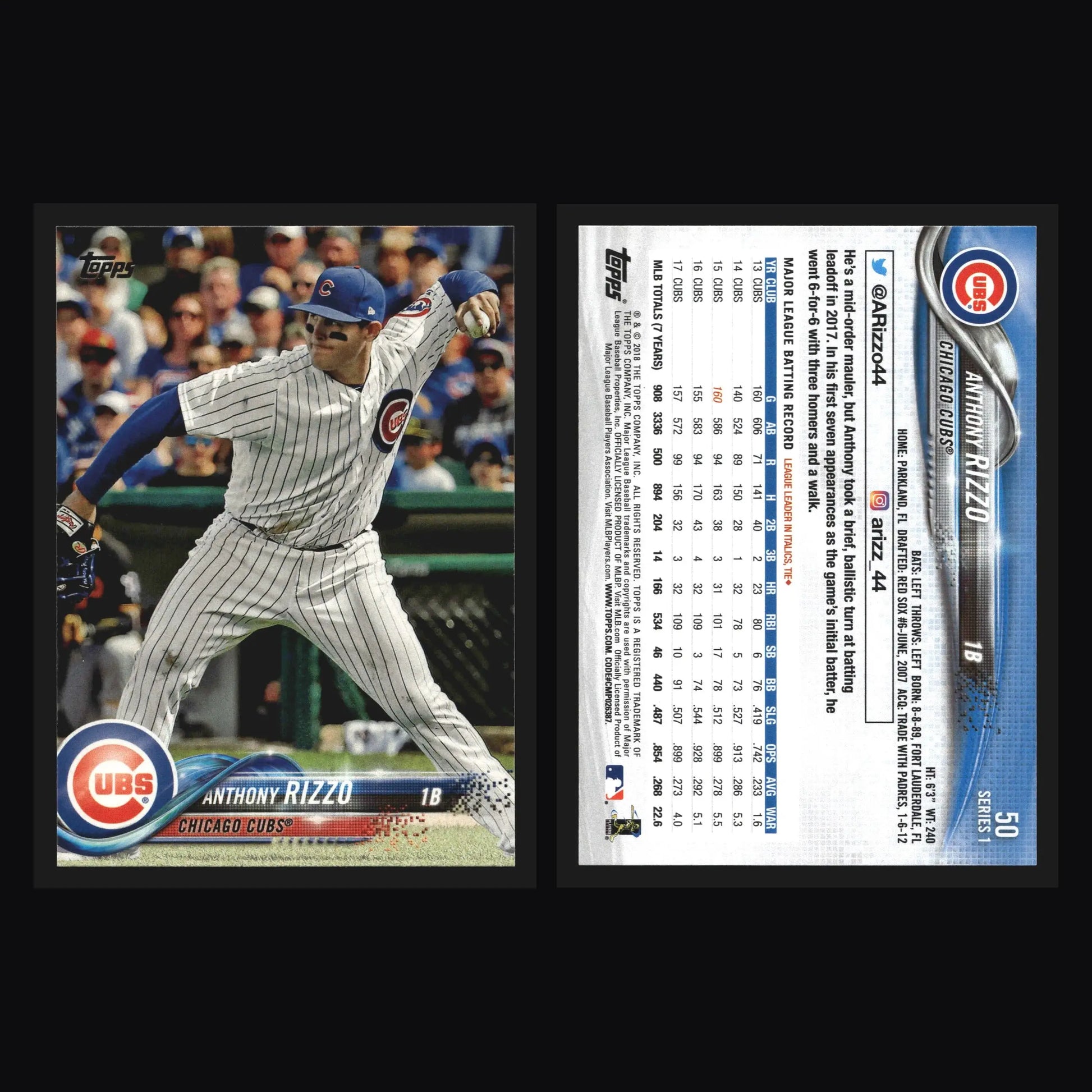 2018 Topps Series 1 #50 Anthony Rizzo Chicago Cubs - Baseball Card Single