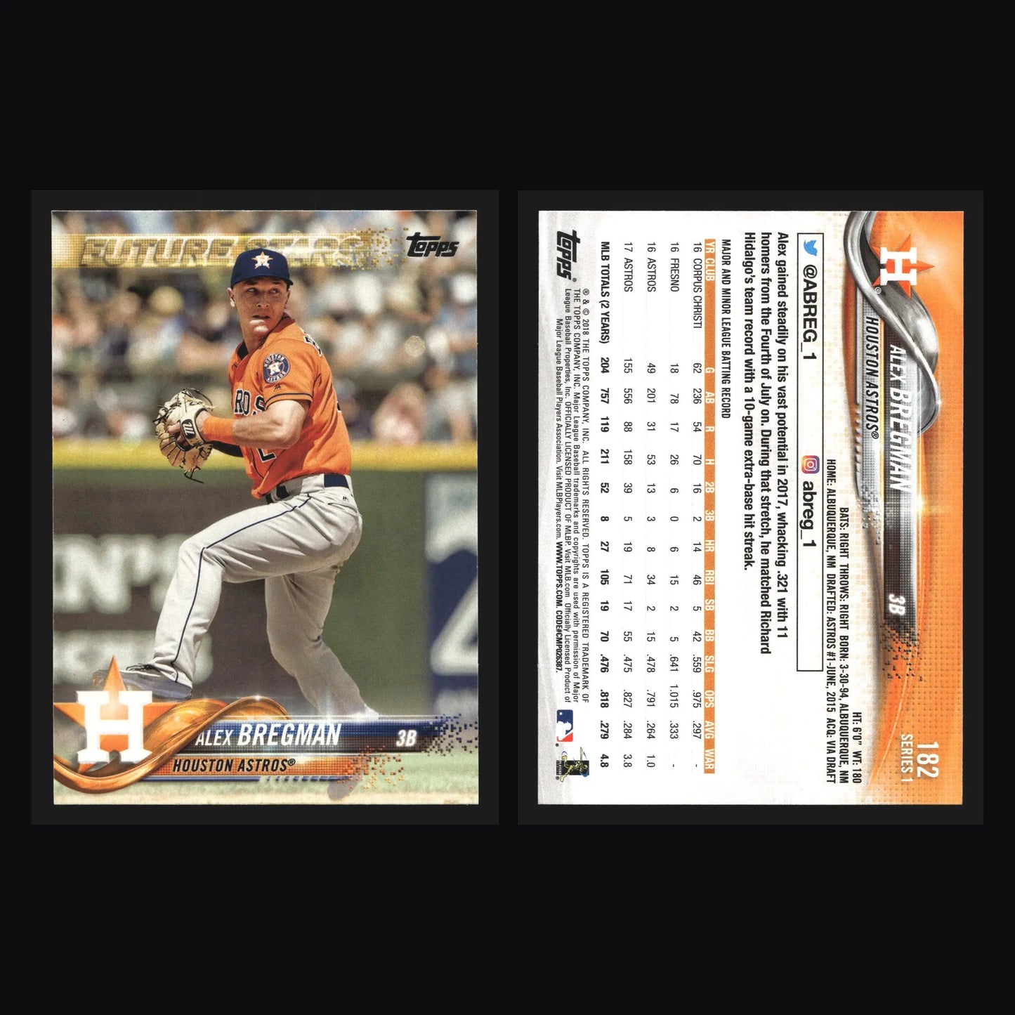 2018 Topps Series 1 Alex Bregman Future Stars #182 Houston Astros - Baseball Card Single