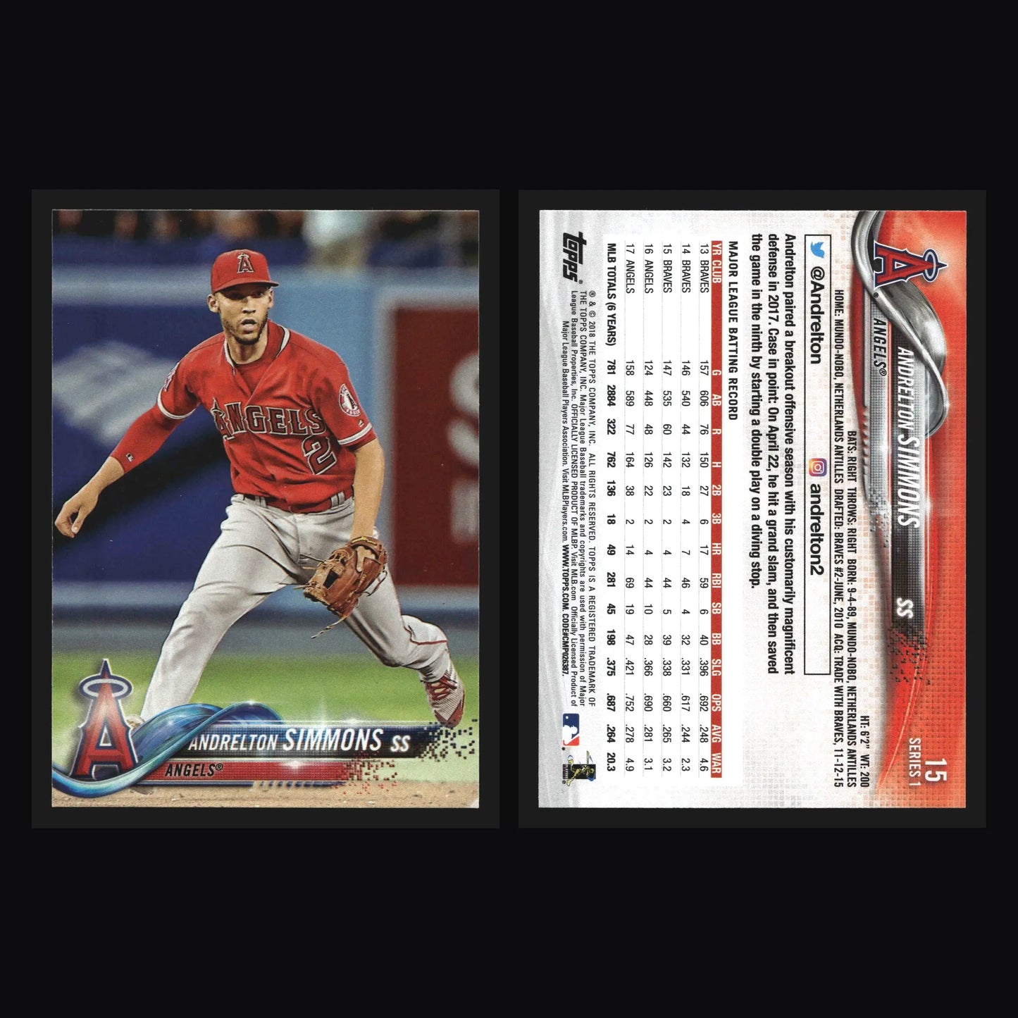 2018 Topps Series 1 Andrelton Simmons #15 Los Angeles Angels - Baseball Card Single